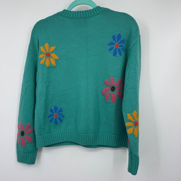 Rails Zoey Multi Flowers Crewneck Sweater Womens Medium M Green Wool Blend Pullo - Picture 8 of 9
